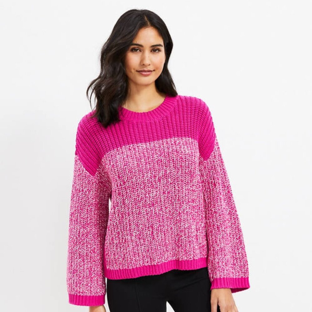 Loft Lou & Grey - Pink and White Cotton Blend Sweater - Size Medium - NWT
